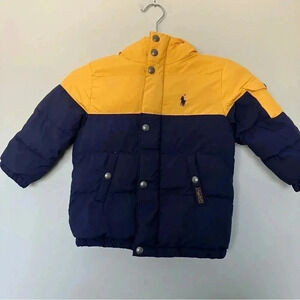 Polo by Ralph Lauren yellow  navy down puffer hooded jacket
